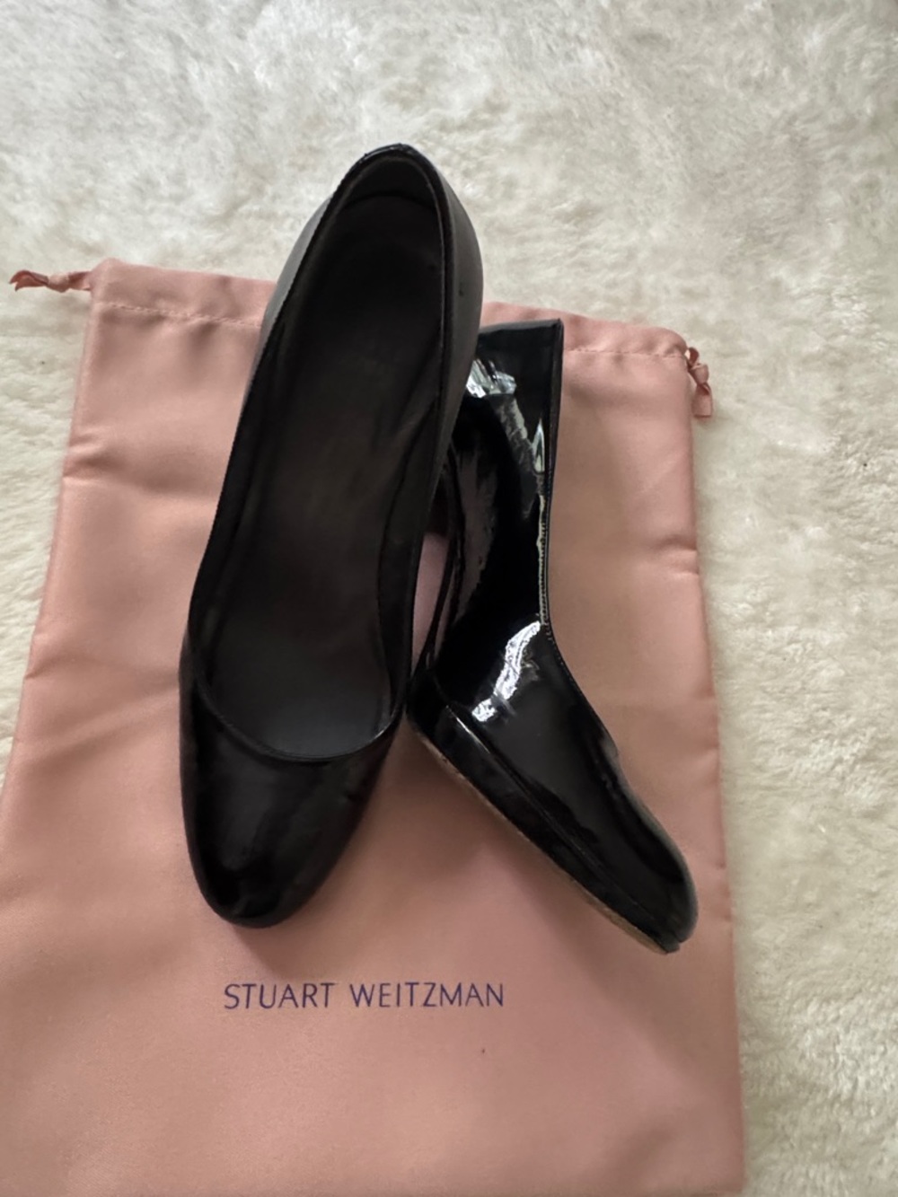 Stuart Weitzman platform patent leather heels 8M shoes with duster